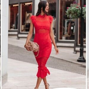 Endless Rose Red Body Con Lace Dress, New with Tags, Size Large